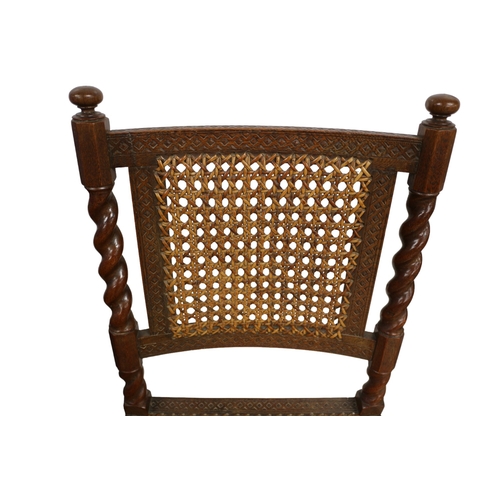 92 - 19th Century Wicker Carve Design Barley Twist Support Chair with Carvings and Rattan Splat and Seat