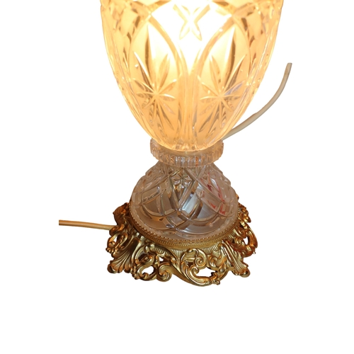 96 - Heavy Glass Gilded Lamp with Cherub, 50cm Tall - Beautiful Piece