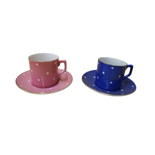 101 - 4 Vintage Coffee Cups with Polka Dots, Saucers 9.5cm Diameter, Very Minor Nibbles