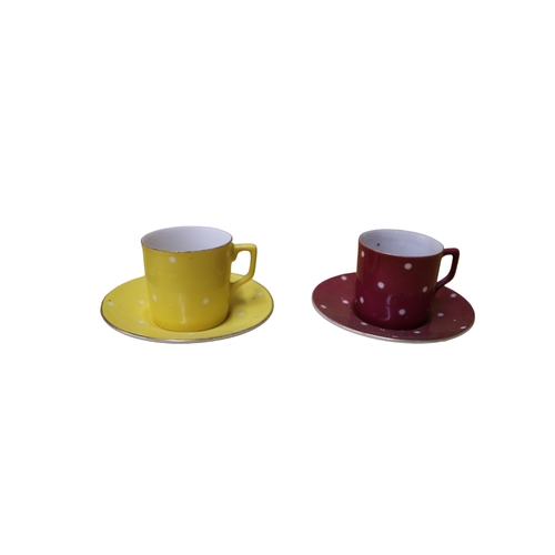 101 - 4 Vintage Coffee Cups with Polka Dots, Saucers 9.5cm Diameter, Very Minor Nibbles