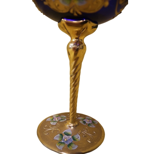 103 - Cobalt Blue Hand Painted Italian Prosecco/Champagne Glass with Gold Gilding, Early 20th Century, 17.... 