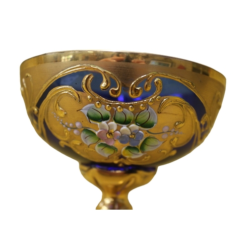 103 - Cobalt Blue Hand Painted Italian Prosecco/Champagne Glass with Gold Gilding, Early 20th Century, 17.... 