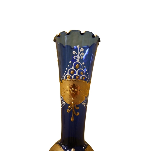 104 - Cobalt Blue Hand Painted Vase with Gold Gilding from Italy, 25.5cm Tall