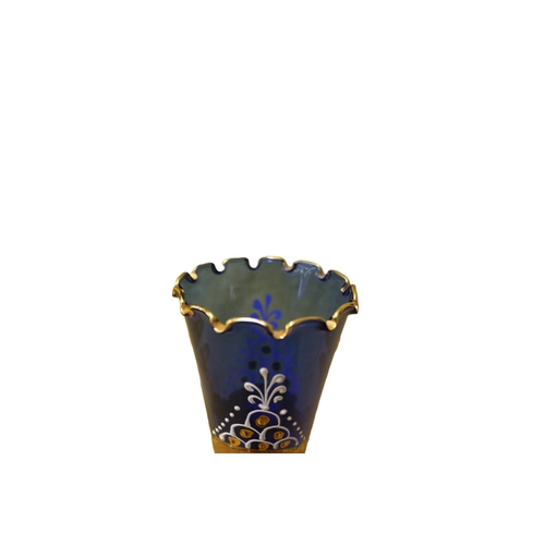 104 - Cobalt Blue Hand Painted Vase with Gold Gilding from Italy, 25.5cm Tall