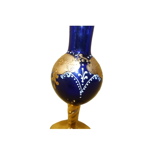 104 - Cobalt Blue Hand Painted Vase with Gold Gilding from Italy, 25.5cm Tall