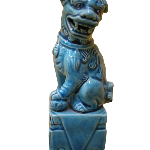 107 - Early 20th Century Chinese Turquoise Blue Dog of Fo, 11.5cm Tall