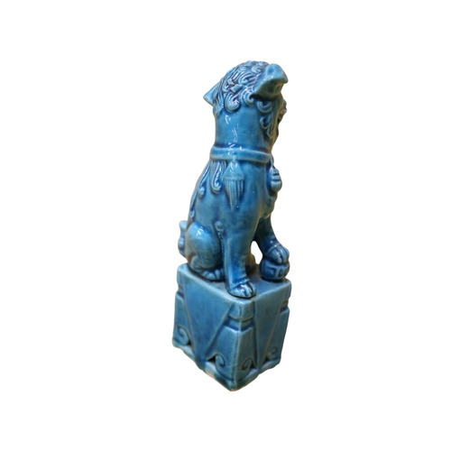 107 - Early 20th Century Chinese Turquoise Blue Dog of Fo, 11.5cm Tall