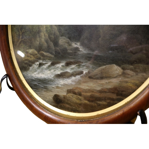 109 - Oil Waterfall Scene by W.W. Gill, Possibly. Lodorefall near Reswick in Oval Frame - 27 x 33.5cm