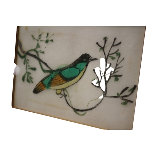 111 - Antique Chinese Kite Flyer and Bird on Silk or Pith Paper, 28 x 19.5 cm