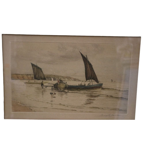 113 - Henry G Walker 1875-1932 'Off Brixham' Dry Point Etching Signed in Pencil, 52 x 42 cm