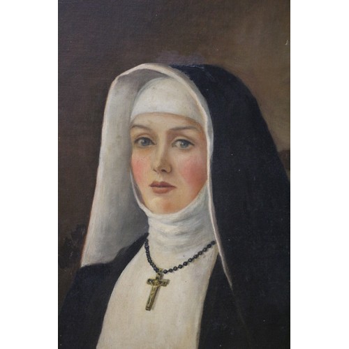 115 - Circa 20th Century Well Executed Oil On Canvas of a Church Sister, Framed, 75 x 58 cm