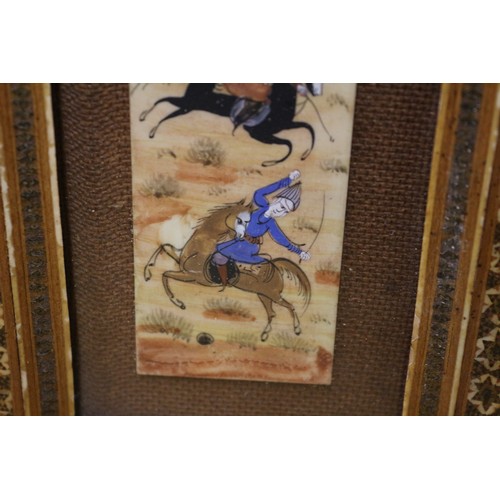 120 - Inlaid Khatham Wooden Frame with Oil Persian Painting, 29 x 14 cm