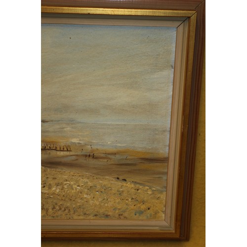 128 - 1960's Beach Oil on Board, 48 x 38 cm