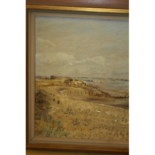 128 - 1960's Beach Oil on Board, 48 x 38 cm