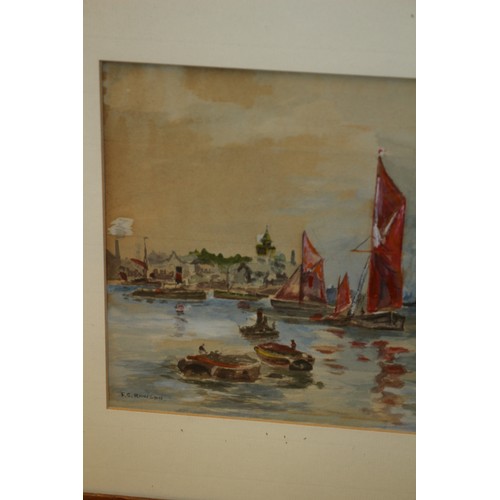 133 - Boat & Harbour Scene, Signed F C Rawson, 43.5 X 33 cm