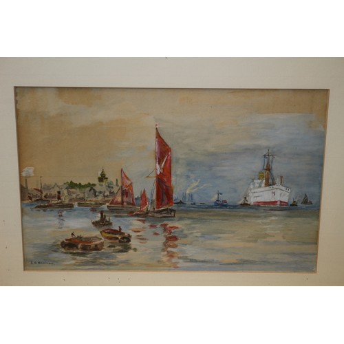 133 - Boat & Harbour Scene, Signed F C Rawson, 43.5 X 33 cm