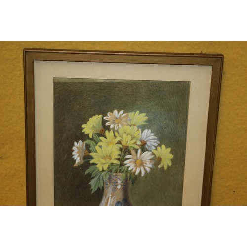 136 - Watercolour of Flowers in a Patterned Vase - Signed GJM 1895 - Framed and Glazed - 39 x 25.5cm