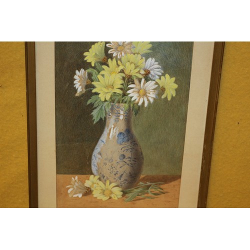 136 - Watercolour of Flowers in a Patterned Vase - Signed GJM 1895 - Framed and Glazed - 39 x 25.5cm