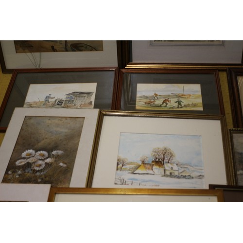 141 - Selection, (14), of Mixed Media Paintings - Several Signed - all except 1 are Framed and Glazed