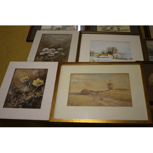 141 - Selection, (14), of Mixed Media Paintings - Several Signed - all except 1 are Framed and Glazed