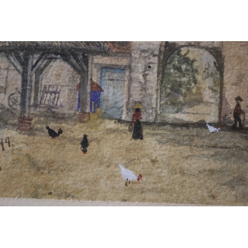 144 - Watercolour, dated 1899, French Artist, Chateaux Courtyard Scene - Framed and Glazed - 29.5 x 25cm