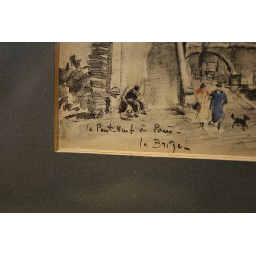 146 - Signed Painting in Pen & Watercolour of Le Pont - Neuf of Paris - Framed and Glazed - 21.5 x 18.... 