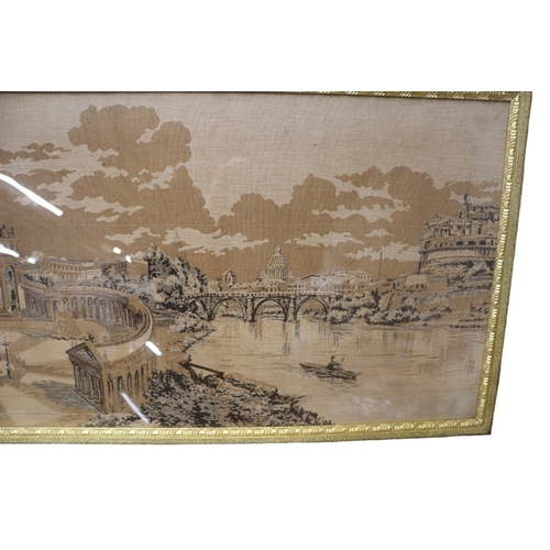 199 - XL Wooden Framed Antique Tapestry, 61 x 144 cm