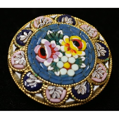 24 - 1970's Vintage Stunning Floral Design Italian Micro Mosaic Pin Broach