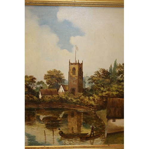 52 - Large Oil Painting in Gilt Frame - Titled River Life by Artist Terence Armstrong.