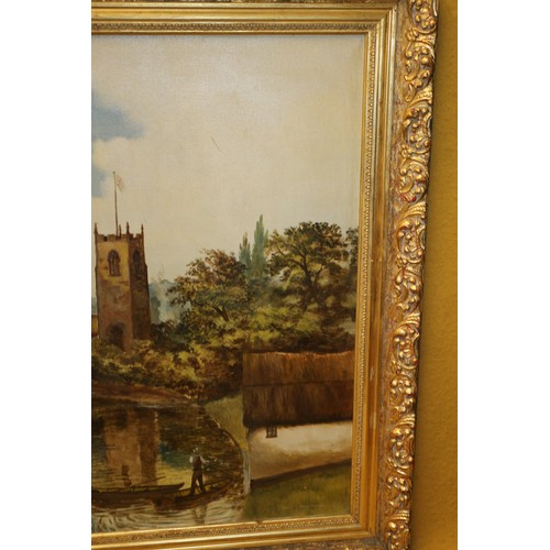 52 - Large Oil Painting in Gilt Frame - Titled River Life by Artist Terence Armstrong.