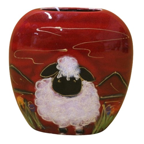 40 - Anita Harris Art Pottery 'Sheep' Purse Vase, 12cm Tall, Signed in Gold