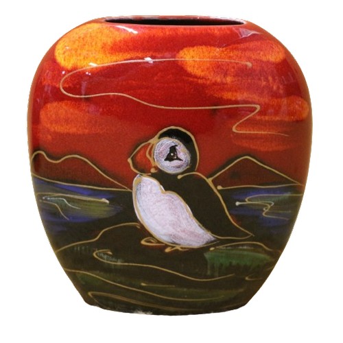 42 - Anita Harris Art Pottery 'Puffin' Purse Vase, 12cm Tall, Signed in Gold