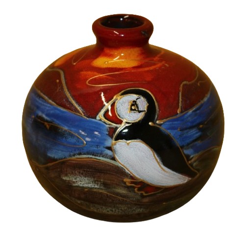 43 - Anita Harris Art Pottery 'Puffin' Marrakech Vase, 9cm Tall, Signed in Gold