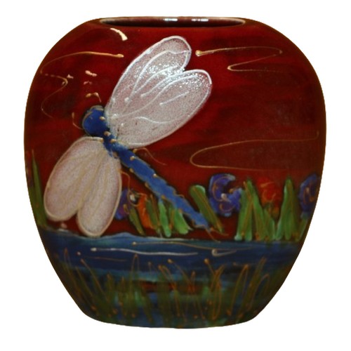 44 - Anita Harris Art Pottery 'Dragonfly' Purse Vase, 12cm Tall, Signed in Gold