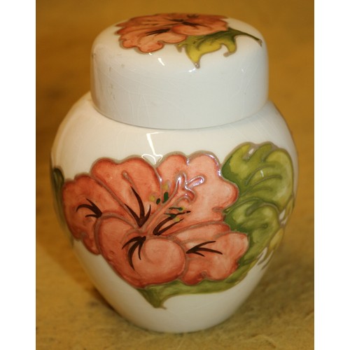 84 - Moorcroft 'Hibiscus' Plate, 26cm Diameter, With a Ginger Jar, 10cm Tall