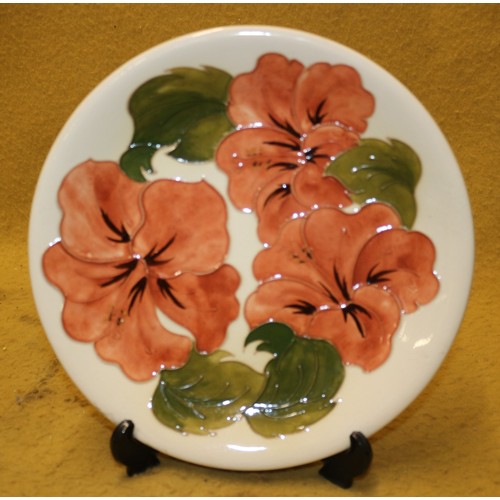 84 - Moorcroft 'Hibiscus' Plate, 26cm Diameter, With a Ginger Jar, 10cm Tall