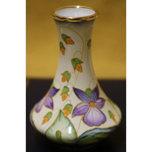 94 - Moorcroft 'Sweet Thief' Enamelled 2001 Boxed Vase, 8cm Tall, Including Paper Card, 1st Quantity