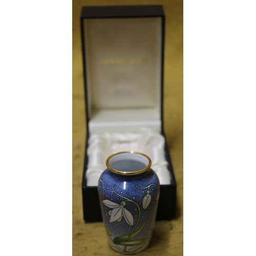 95 - Moorcroft 'Snow Drop' Enamelled 1998 Boxed Vase, 7cm Tall, 1st Quantity