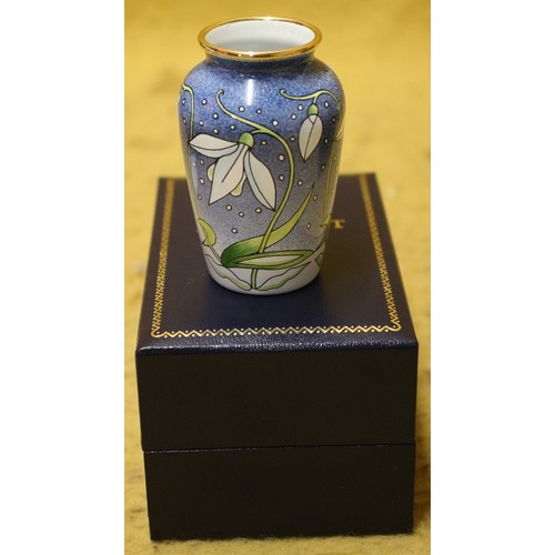 95 - Moorcroft 'Snow Drop' Enamelled 1998 Boxed Vase, 7cm Tall, 1st Quantity