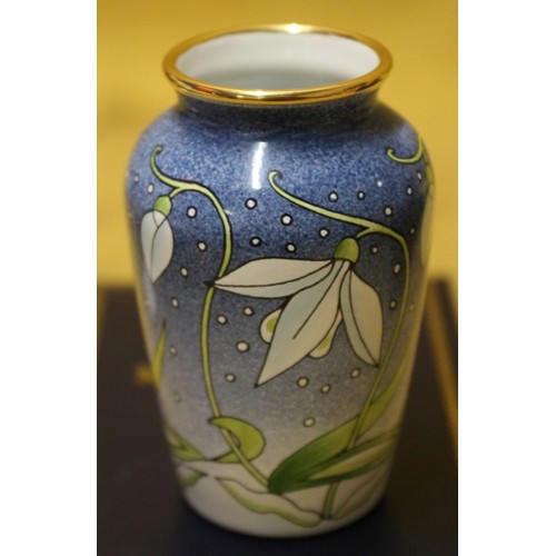 95 - Moorcroft 'Snow Drop' Enamelled 1998 Boxed Vase, 7cm Tall, 1st Quantity