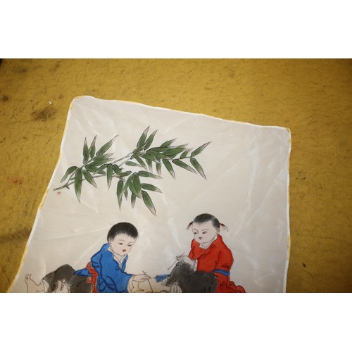 109 - Vintage Hand Painted Silk Chinese Napkin, 28cm x 28cm