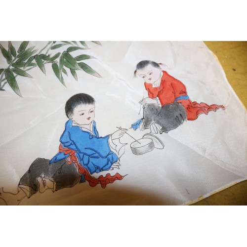 109 - Vintage Hand Painted Silk Chinese Napkin, 28cm x 28cm