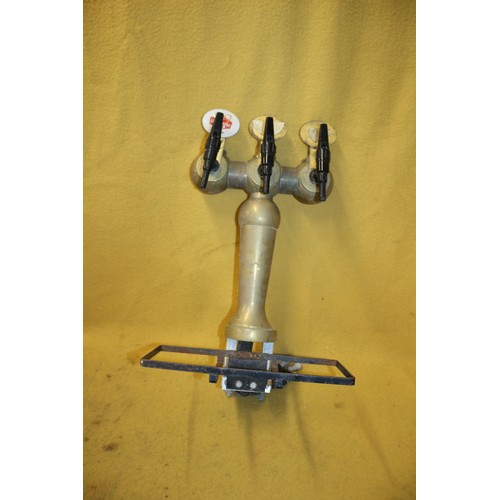 132 - Heavy Brass Pub Beer 3 Arm Dispenser/Pump, Brass Section is 52cm Tall