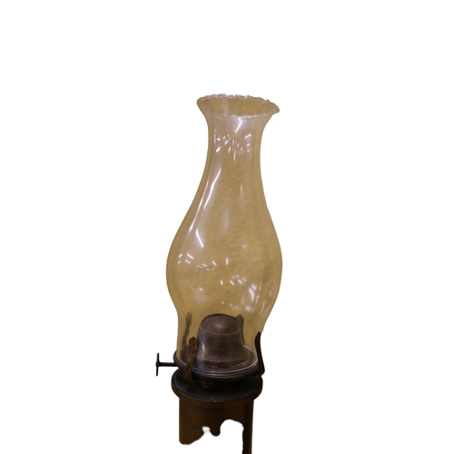 197 - 2 Trench Art Shell Converted Oil Lamps with Glass Flumes, Tallest is 36cm Tall