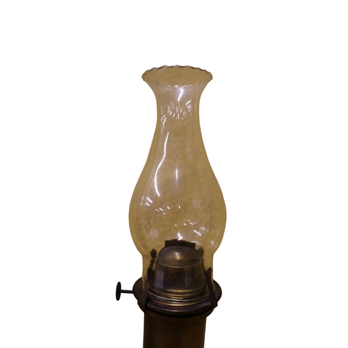 197 - 2 Trench Art Shell Converted Oil Lamps with Glass Flumes, Tallest is 36cm Tall