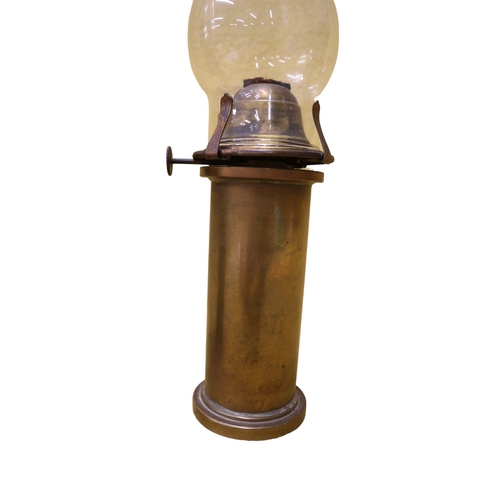 197 - 2 Trench Art Shell Converted Oil Lamps with Glass Flumes, Tallest is 36cm Tall