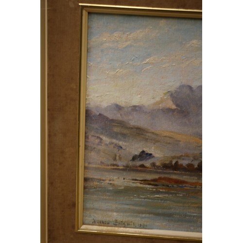 225 - Oil On Board of Mountain Scene, Signed, 43 x 53 cm