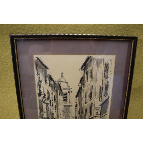 241 - Signed J. Degioanni Pen and Wash Painting of Vieux (Nice) - Framed and Glazed - 39 x 30.5cm