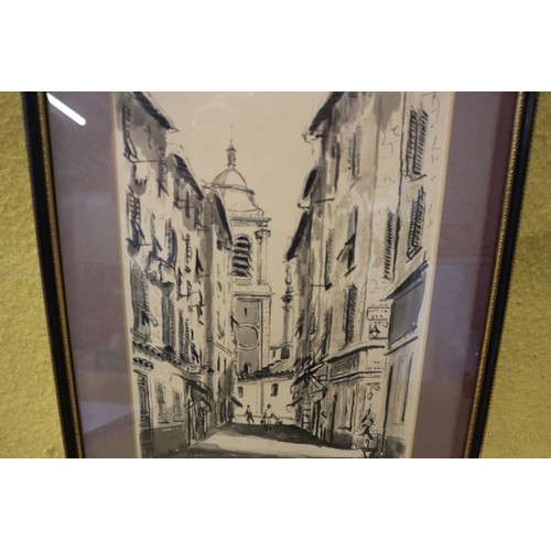 241 - Signed J. Degioanni Pen and Wash Painting of Vieux (Nice) - Framed and Glazed - 39 x 30.5cm