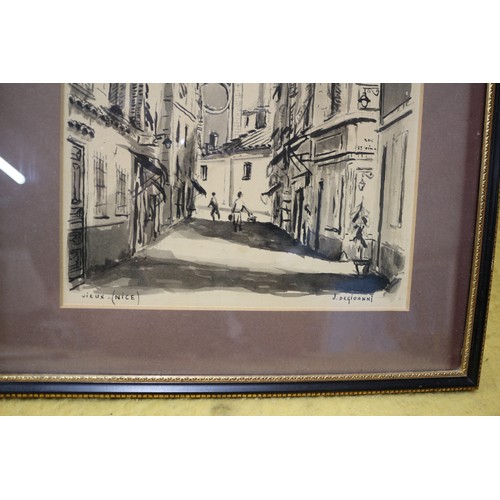 241 - Signed J. Degioanni Pen and Wash Painting of Vieux (Nice) - Framed and Glazed - 39 x 30.5cm